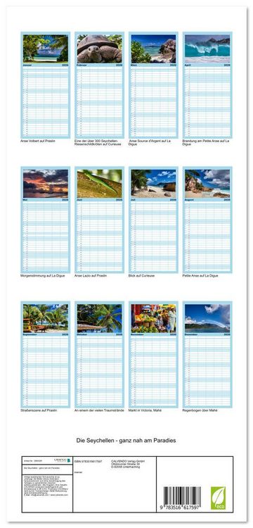 Produktbild: Familienplaner 2026 - Die Seychellen - ganz nah am Paradies mit 5 Spalten (Wandkalender, 21 x 45 cm) CALVENDO
