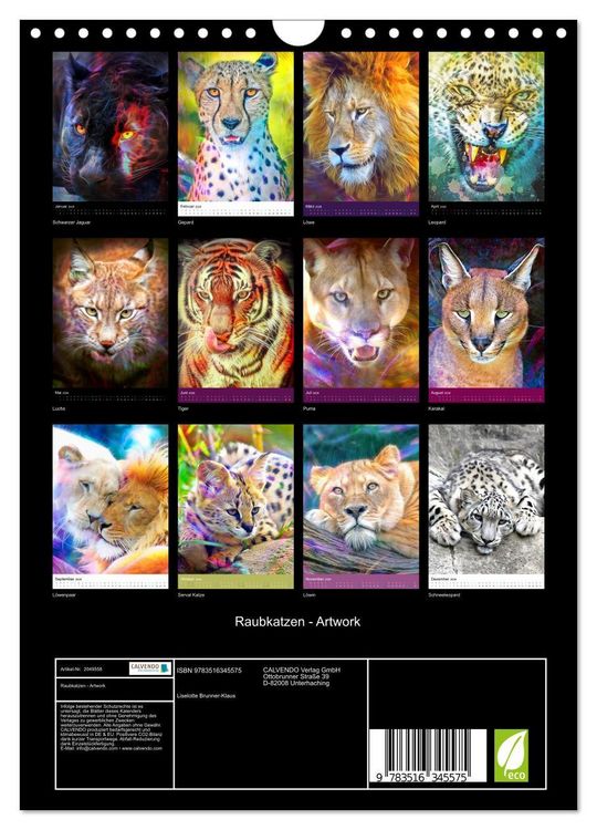 Produktbild: Raubkatzen - Artwork (Wandkalender 2026 DIN A4 hoch), CALVENDO Monatskalender