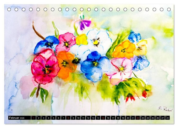 Produktbild: Blumenjahr - Bunte Bl&uuml;ten in Aquarell (Tischkalender 2026 DIN A5 quer), CALVENDO Monatskalender