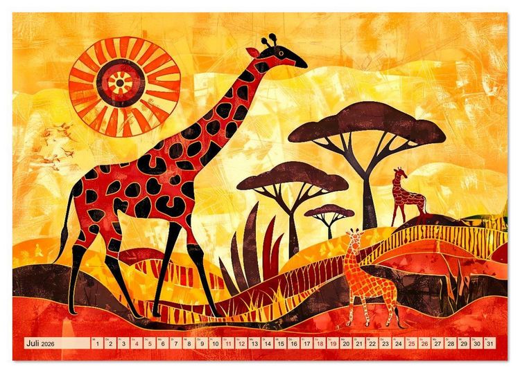 Produktbild: Abstraktes Afrika - Wilde Savanne in leuchtenden Farben (Tischkalender 2026 DIN A5 quer), CALVENDO Monatskalender