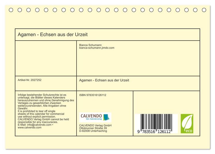 Produktbild: Agamen - Echsen aus der Urzeit (Tischkalender 2026 DIN A5 quer), CALVENDO Monatskalender