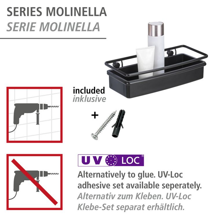 Produktbild: Wandablage Mod. Molinella Schwarz, extra tiefer Korb f&uuml;r Shampoo- und Duschgelflaschen