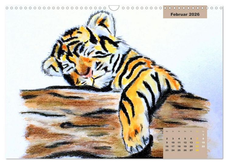 Produktbild: PortraiTierART Gro&szlig;katzen - Wundervolle Portraitzeichnungen (Wandkalender 2026 DIN A3 quer), CALVENDO Monatskalender