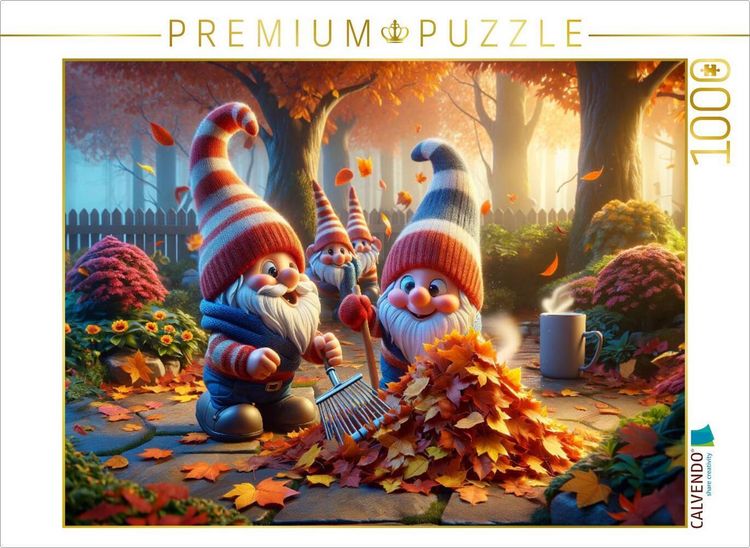 Produktbild: CALVENDO Puzzle Herbstliches Laubtreiben: Zwerge beim t&auml;nzelnden Reigen | 1000 Teile Lege-Gr&ouml;&szlig;e 64x48cm Foto-Puzzle f&uuml;r gl&uuml;ckliche Stunden