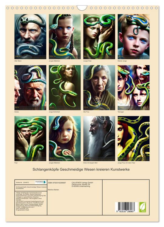 Produktbild: Schlangenk&ouml;pfe Geschmeidige Wesen kreieren Kunstwerke (Wandkalender 2026 DIN A3 hoch), CALVENDO Monatskalender