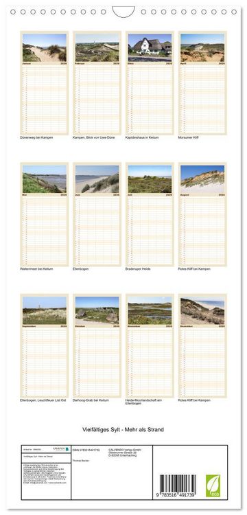 Produktbild: Familienplaner 2026 - Vielf&auml;ltiges Sylt - Mehr als Strand mit 5 Spalten (Wandkalender, 21 x 45 cm) CALVENDO