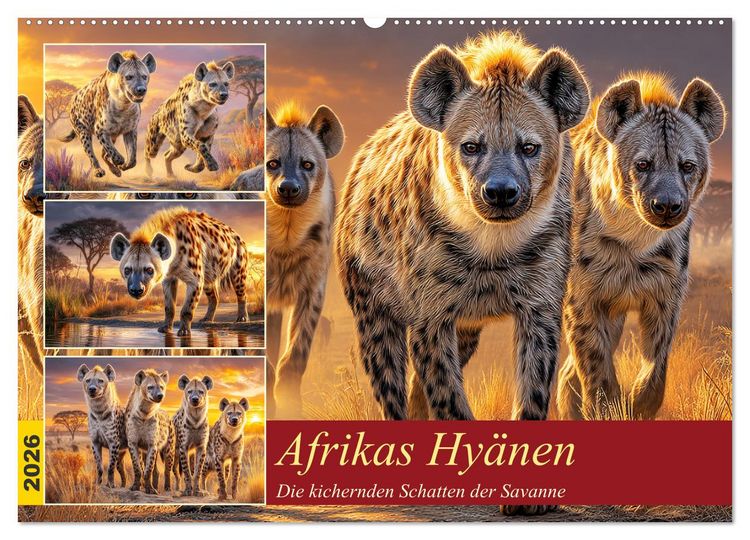 Produktbild: Afrikas Hy&auml;nen. Die kichernden Schatten der Savanne (Wandkalender 2026 DIN A2 quer), CALVENDO Monatskalender