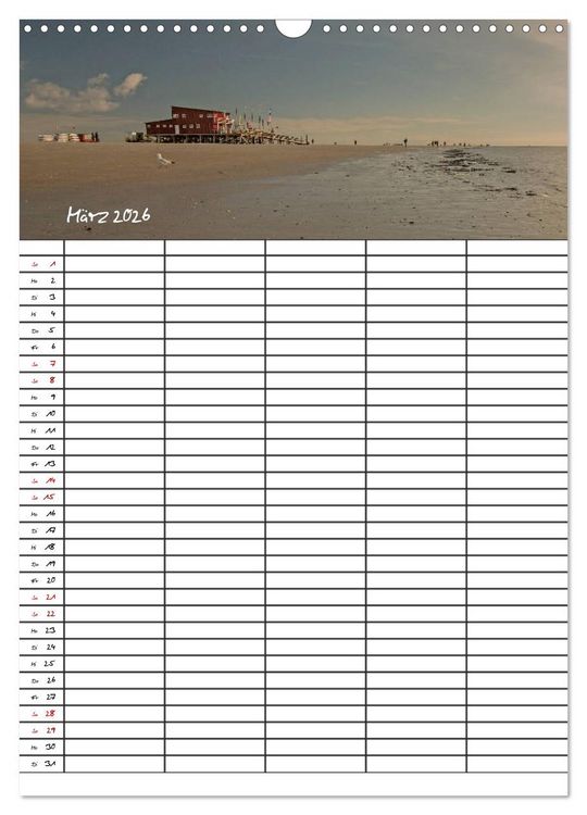 Produktbild: St. Peter Ording Familienplaner (Wandkalender 2026 DIN A3 hoch), CALVENDO Monatskalender