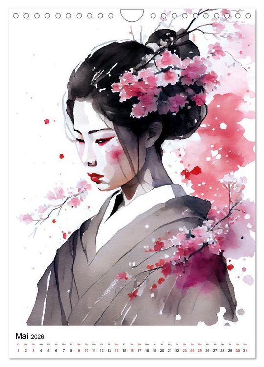 Produktbild: Geisha Aquarelle - Japanische Kulturdamen, Landschaft und Sakura (Wandkalender 2026 DIN A4 hoch), CALVENDO Monatskalender