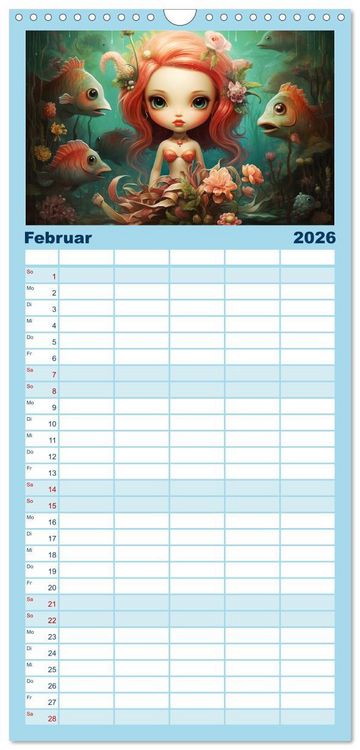 Produktbild: Familienplaner 2026 - Zauberhafte Meerjungfrauen. Liebliche Illustrationen mit 5 Spalten (Wandkalender, 21 x 45 cm) CALVENDO