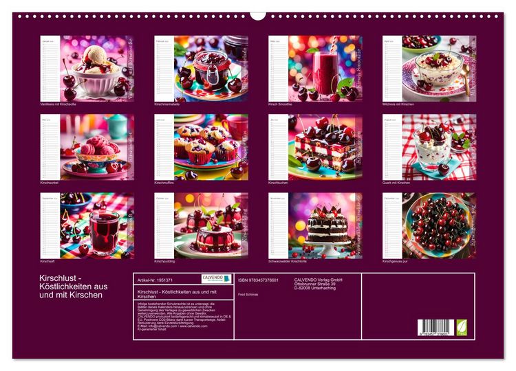 Produktbild: Kirschlust - K&ouml;stlichkeiten aus und mit Kirschen (Wandkalender 2026 DIN A2 quer), CALVENDO Monatskalender