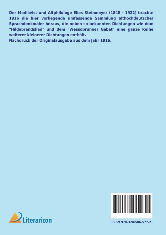 Produktbild: Die kleineren althochdeutschen Sprachdenkm&auml;ler