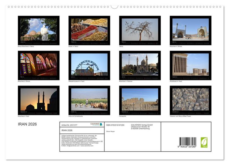 Produktbild: IRAN 2026 (hochwertiger Premium Wandkalender 2026 DIN A2 quer), Kunstdruck in Hochglanz