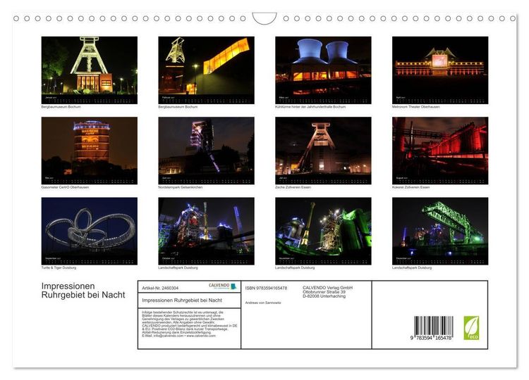 Produktbild: Impressionen Ruhrgebiet bei Nacht (Wandkalender 2027 DIN A3 quer), CALVENDO Monatskalender