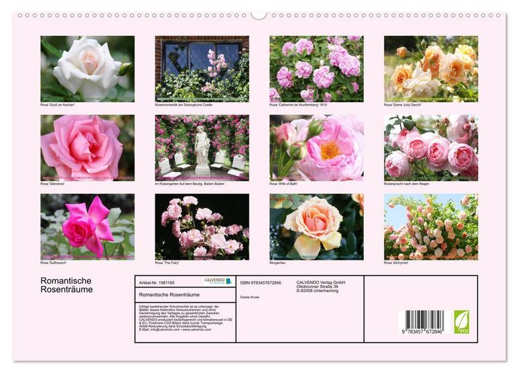 Produktbild: Romantische Rosentr&auml;ume (hochwertiger Premium Wandkalender 2026 DIN A2 quer), Kunstdruck in Hochglanz