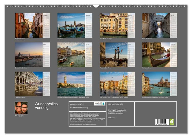 Produktbild: Wundervolles Venedig (Wandkalender 2026 DIN A2 quer), CALVENDO Monatskalender