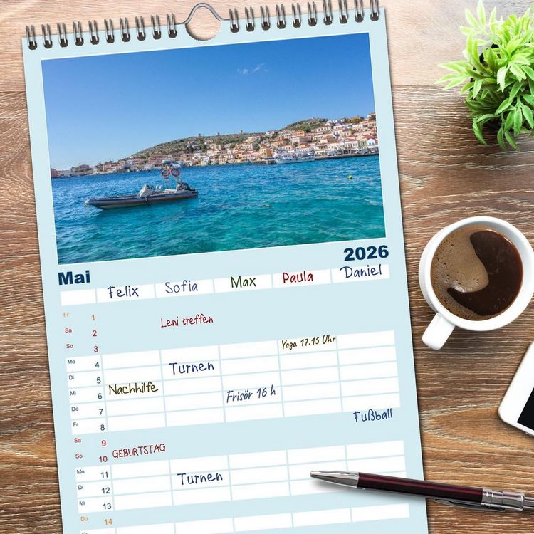 Produktbild: Familienplaner 2026 - Insel Chalki mit 5 Spalten (Wandkalender, 21 x 45 cm) CALVENDO