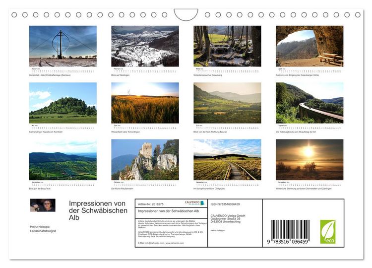 Produktbild: Impressionen von der Schw&auml;bischen Alb (Wandkalender 2026 DIN A4 quer), CALVENDO Monatskalender