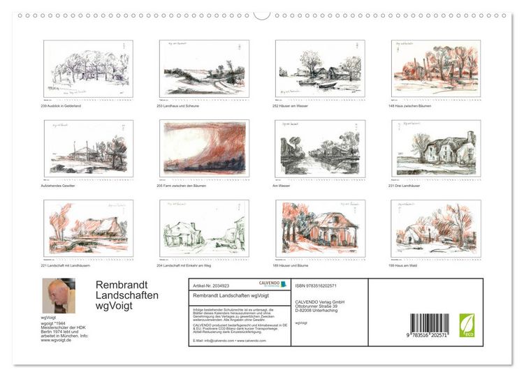 Produktbild: Rembrandt Landschaften wgVoigt (hochwertiger Premium Wandkalender 2026 DIN A2 quer), Kunstdruck in Hochglanz