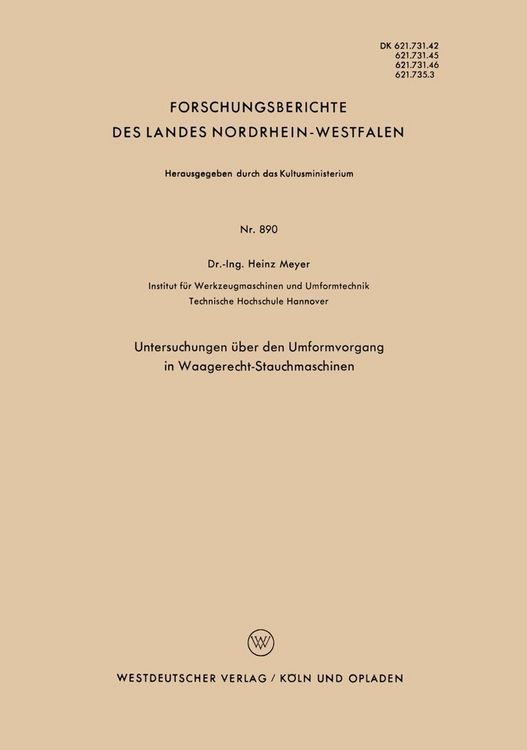 Produktbild: Untersuchungen &uuml;ber den Umformvorgang in Waagerecht-Stauchmaschinen