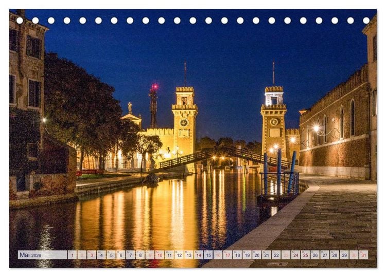Produktbild: Stilles Venedig wenn es Nacht wird (Tischkalender 2026 DIN A5 quer), CALVENDO Monatskalender