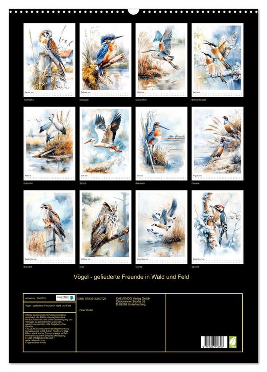 Produktbild: V&ouml;gel - gefiederte Freunde in Wald und Feld (Wandkalender 2026 DIN A2 hoch), CALVENDO Monatskalender