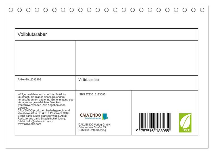 Produktbild: Vollblutaraber (Tischkalender 2026 DIN A5 quer), CALVENDO Monatskalender