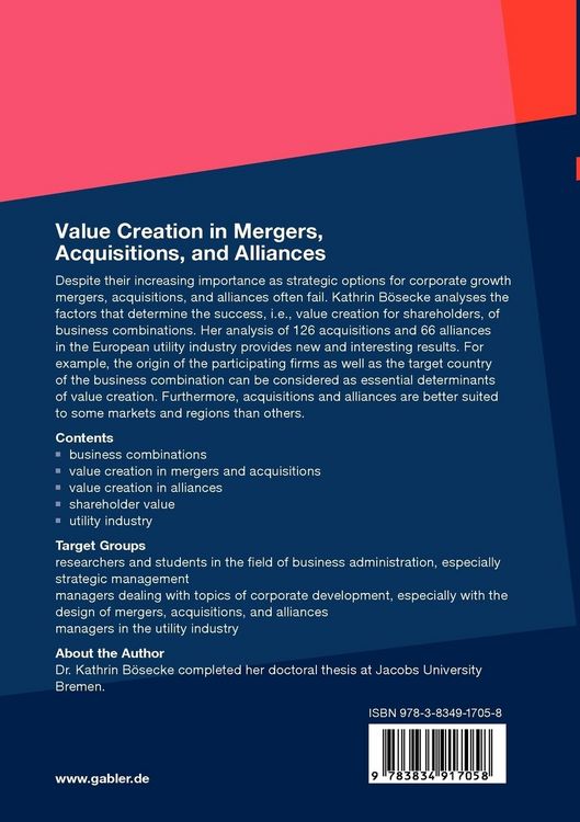Produktbild: Value Creation in Mergers, Acquisitions, and Alliances