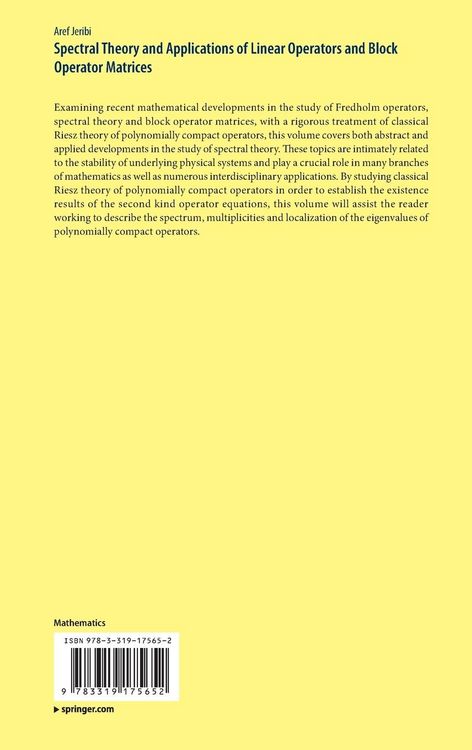 Produktbild: Spectral Theory and Applications of Linear Operators and Block Operator Matrices