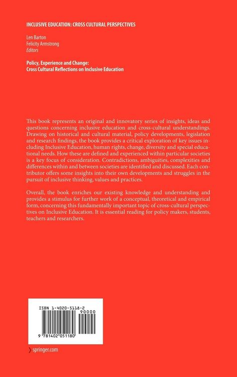Produktbild: Policy, Experience and Change: Cross-Cultural Reflections on Inclusive Education