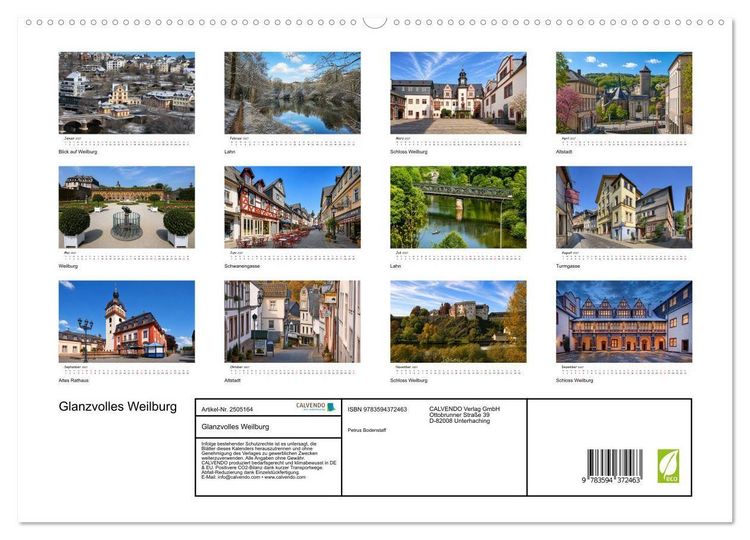 Produktbild: Glanzvolles Weilburg (hochwertiger Premium Wandkalender 2027 DIN A2 quer), Kunstdruck in Hochglanz