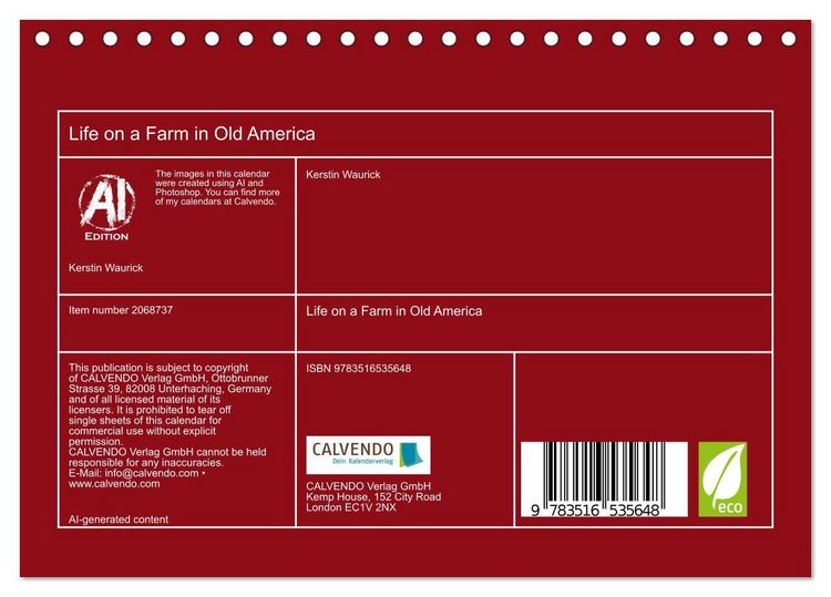 Produktbild: Life on a Farm in Old America (Desk Calendar 2026 DIN A5 landscape), CALVENDO 12 Month DeskCalendar
