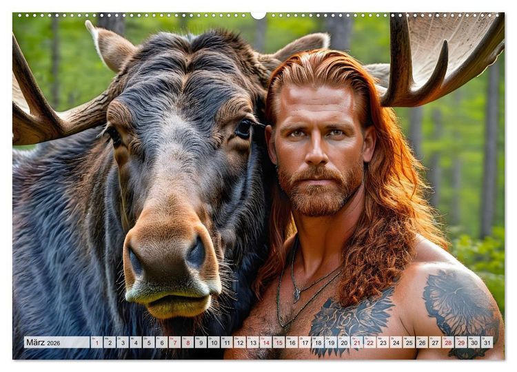Produktbild: Naturburschen im Wald - Muskeln, Tattoos und Waldbewohner (Wandkalender 2026 DIN A2 quer), CALVENDO Monatskalender