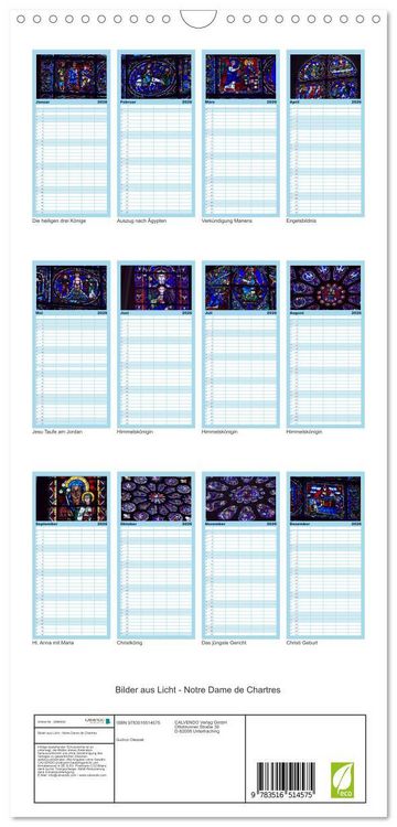 Produktbild: Familienplaner 2026 - Bilder aus Licht - Notre Dame de Chartres mit 5 Spalten (Wandkalender, 21 x 45 cm) CALVENDO