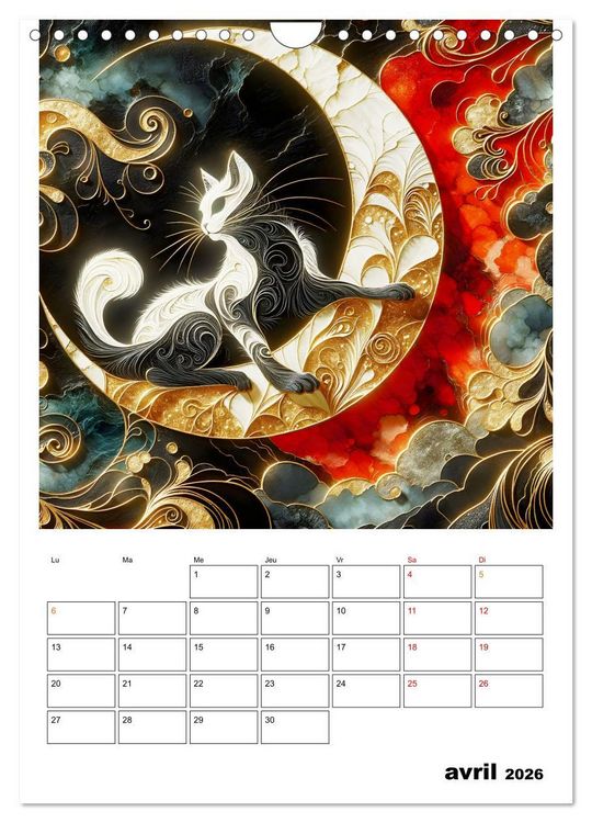 Produktbild: Les chats - Pattes de velours au clair de lune (Calendrier mural 2026 DIN A4 horizontal), CALVENDO calendrier mensuel