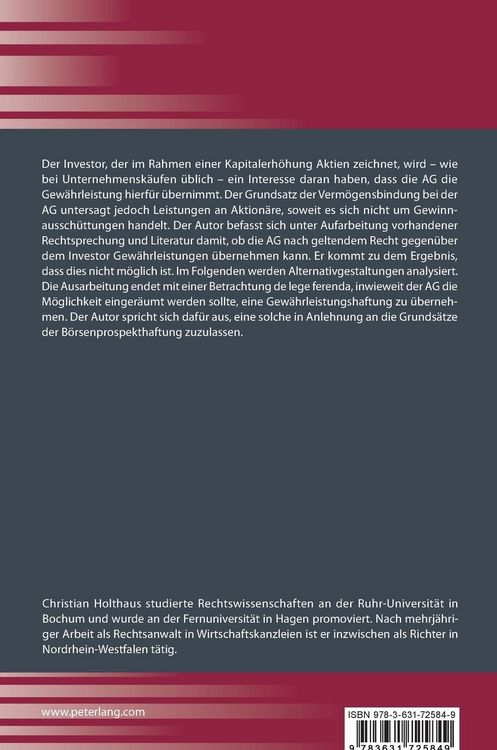 Produktbild: Gew&auml;hrleistung und Verm&ouml;gensbindung bei der AG