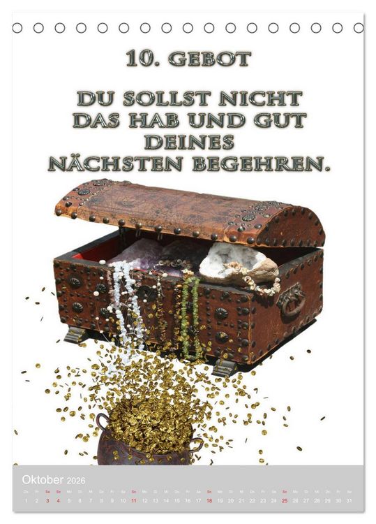 Produktbild: GOTTES 10 GEBOTE (Tischkalender 2026 DIN A5 hoch), CALVENDO Monatskalender