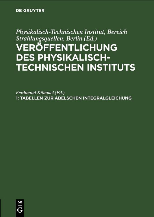 Produktbild: Tabellen zur Abelschen Integralgleichung