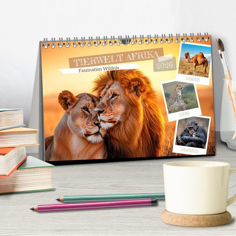 Produktbild: TIERWELT AFRIKA Faszination Wildnis (Tischkalender 2026 DIN A5 quer), CALVENDO Monatskalender