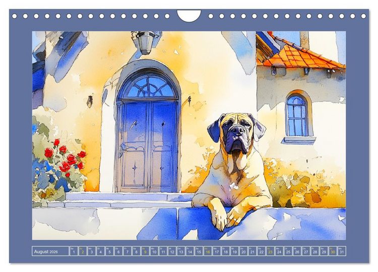 Produktbild: Majest&auml;tische English Mastiffs. Sanfte Riesen in Aquarell-Eleganz (Wandkalender 2026 DIN A4 quer), CALVENDO Monatskalender