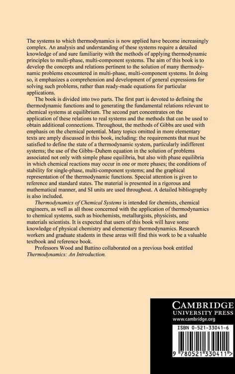 Produktbild: Thermodynamics of Chemical Systems