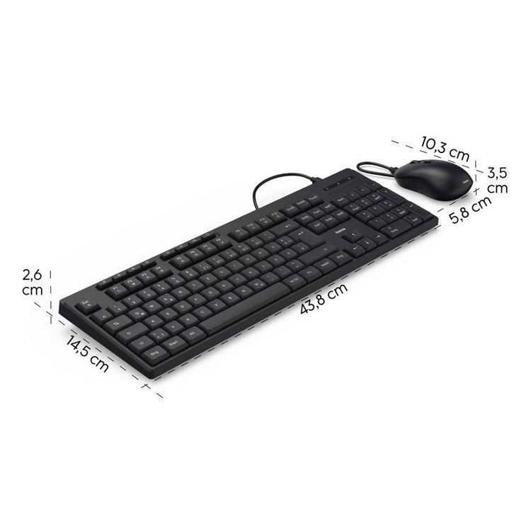 Produktbild: Hama CKM-200 Kabelgebunden Tastatur, Maus-Set Deutsch, QWERTZ Schwarz