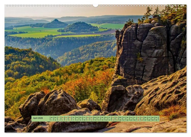 Produktbild: S&auml;chsische Schweiz - Erlebnisse eines Herbsturlaubs (hochwertiger Premium Wandkalender 2026 DIN A2 quer), Kunstdruck in Hochglanz