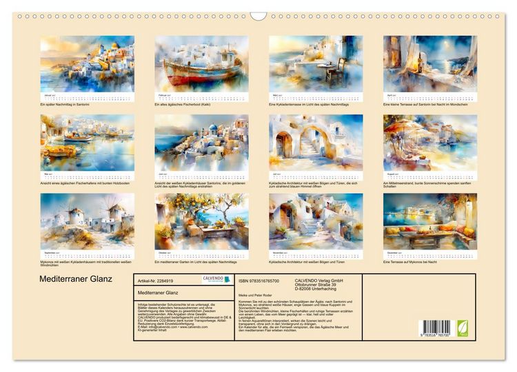 Produktbild: Mediterraner Glanz (Wandkalender 2027 DIN A2 quer), CALVENDO Monatskalender