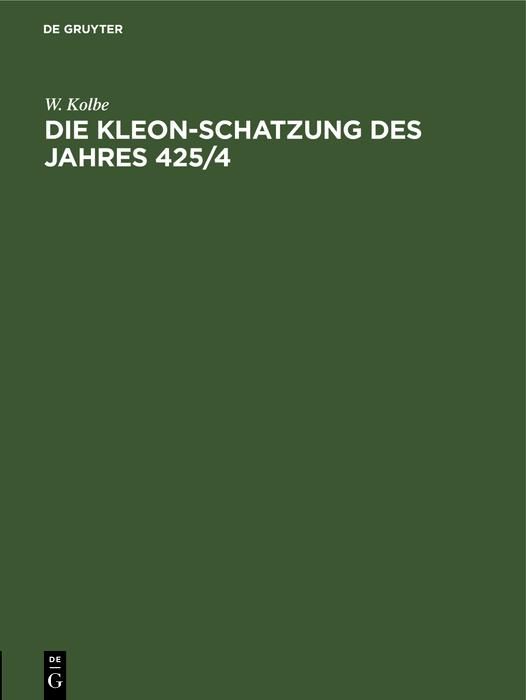 Produktbild: Die Kleon-Schatzung des Jahres 425/4
