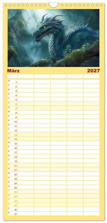 Produktbild: Familienplaner 2027 - Im Land der sch&ouml;nen Drachen mit 5 Spalten (Wandkalender, 21 x 45 cm) CALVENDO
