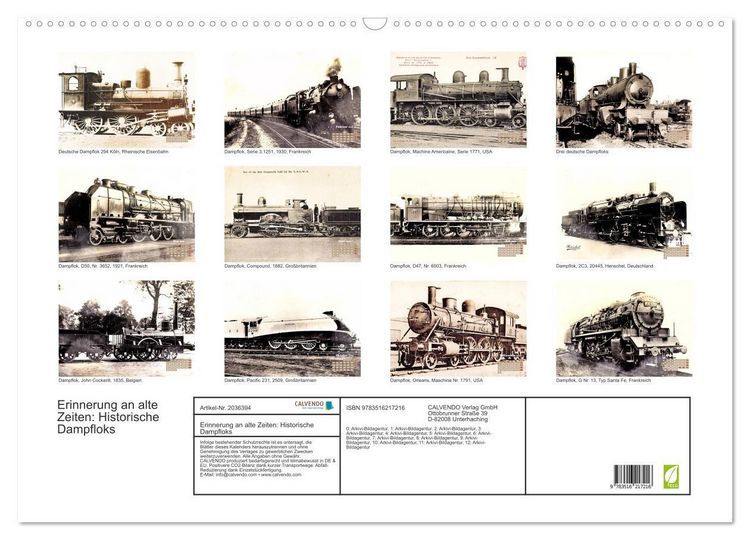Produktbild: Erinnerung an alte Zeiten: Historische Dampfloks (Wandkalender 2026 DIN A2 quer), CALVENDO Monatskalender