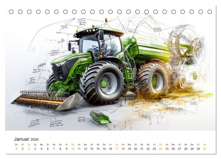 Produktbild: Traktoren - Design und Power Studien in Gr&uuml;n (Tischkalender 2026 DIN A5 quer), CALVENDO Monatskalender