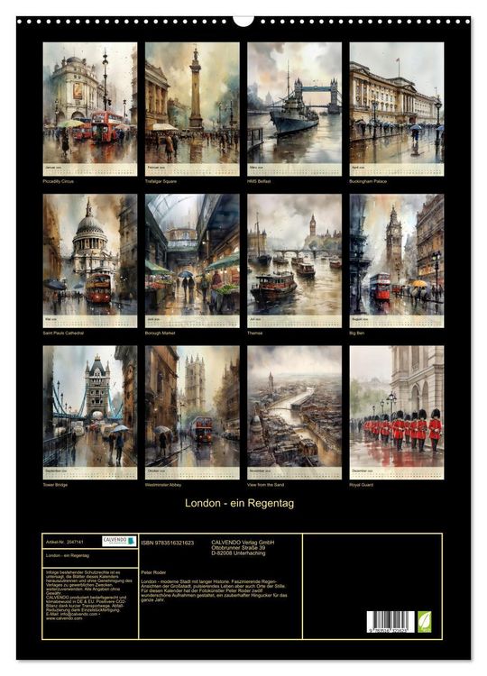 Produktbild: London - ein Regentag (Wandkalender 2026 DIN A2 hoch), CALVENDO Monatskalender