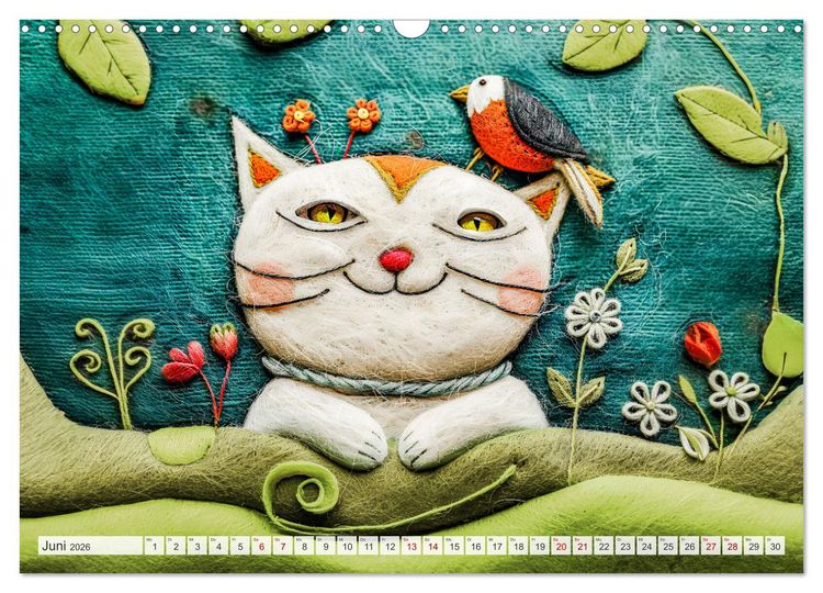 Produktbild: Filzige Katzenfreunde - Ein Jahr voller niedlicher KI-Filzkunst (Wandkalender 2026 DIN A3 quer), CALVENDO Monatskalender